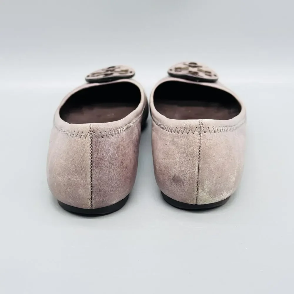 Tory Burch Shoes Womens 6 Gray Leather Slip On Ballet Flats Logo Medallion